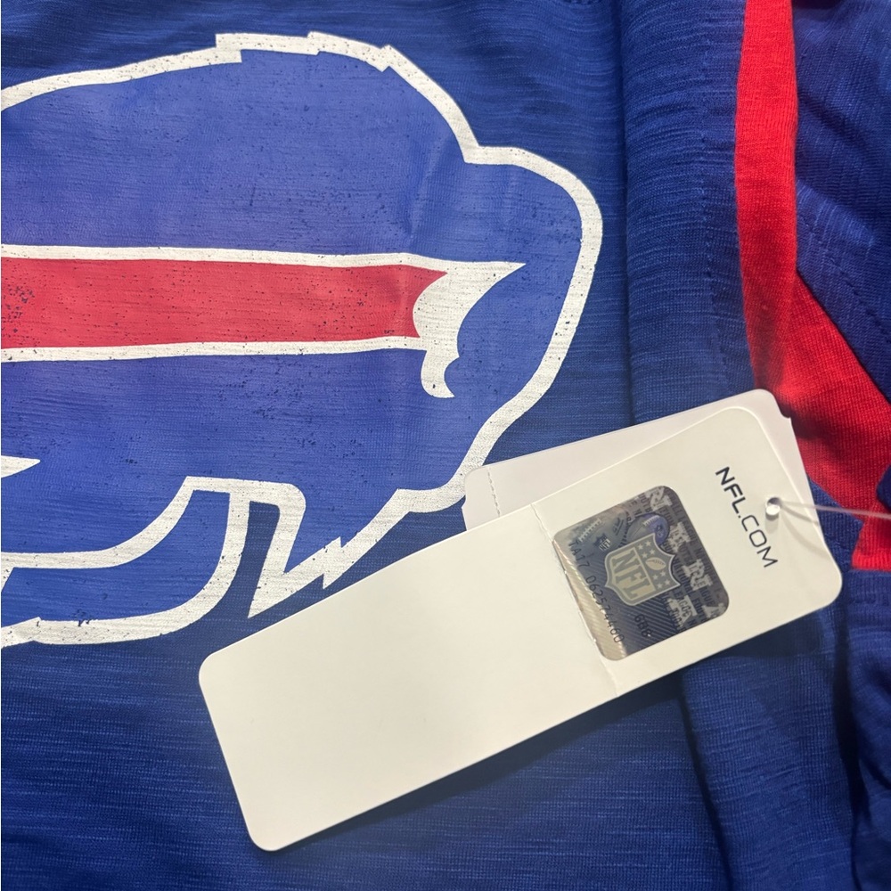Buffalo Bills Mafia Men's Large L Royal Blue Red Trim Poly Blend Logo Shirt NWT - Picture 5 of 6